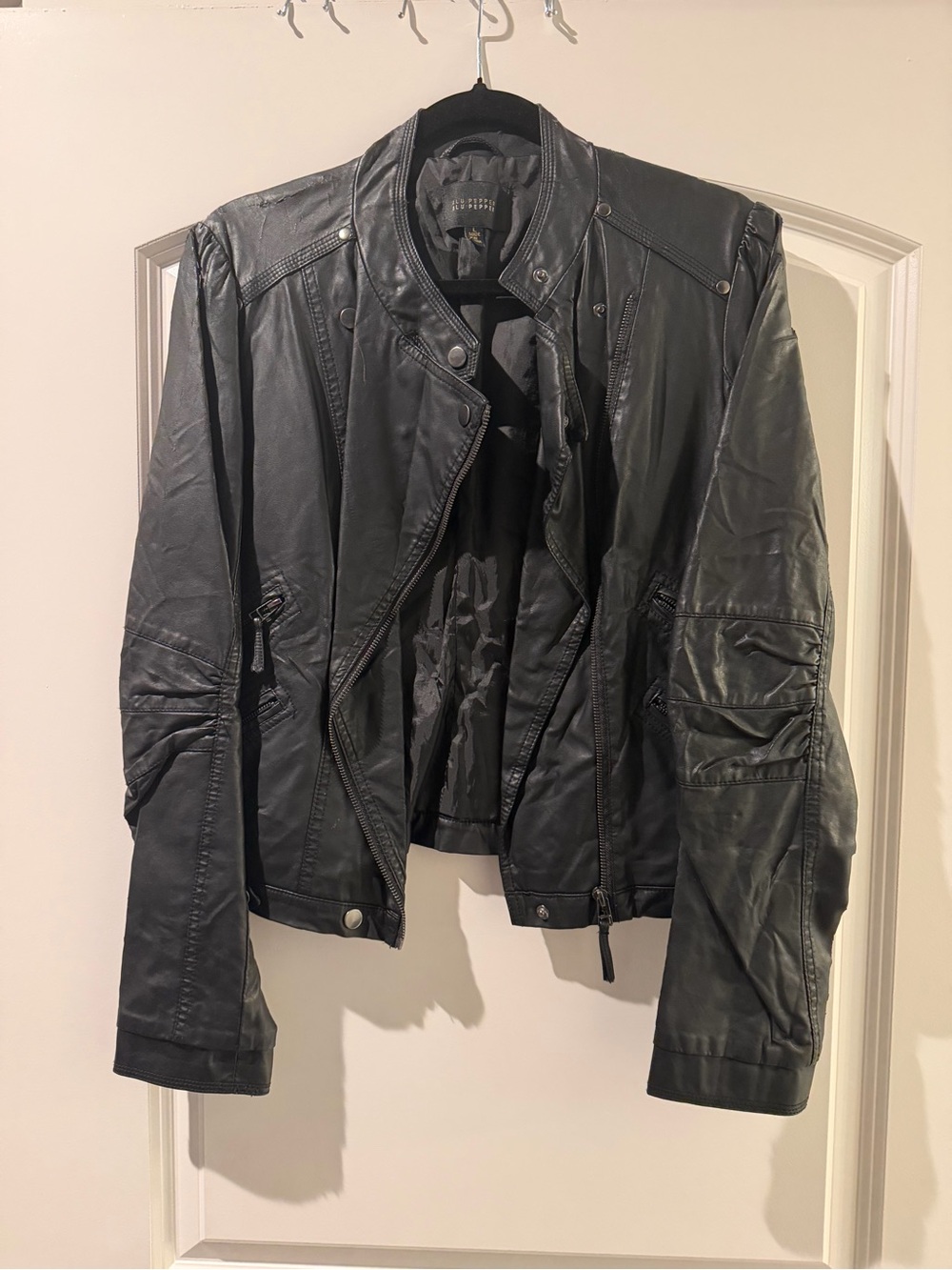 Blu Pepper Black Faux Leather Moto Jacket | Size Large